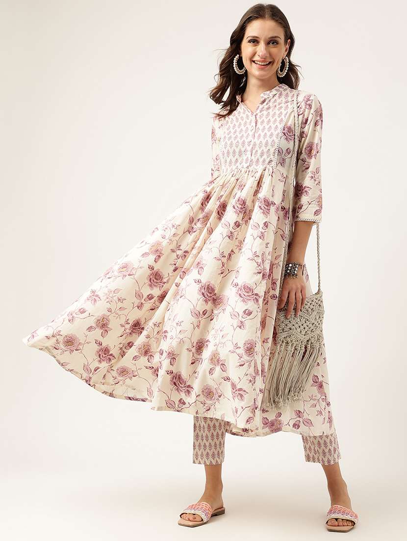 white floral printed kurta pant set - 19948041 -  Standard Image - 1