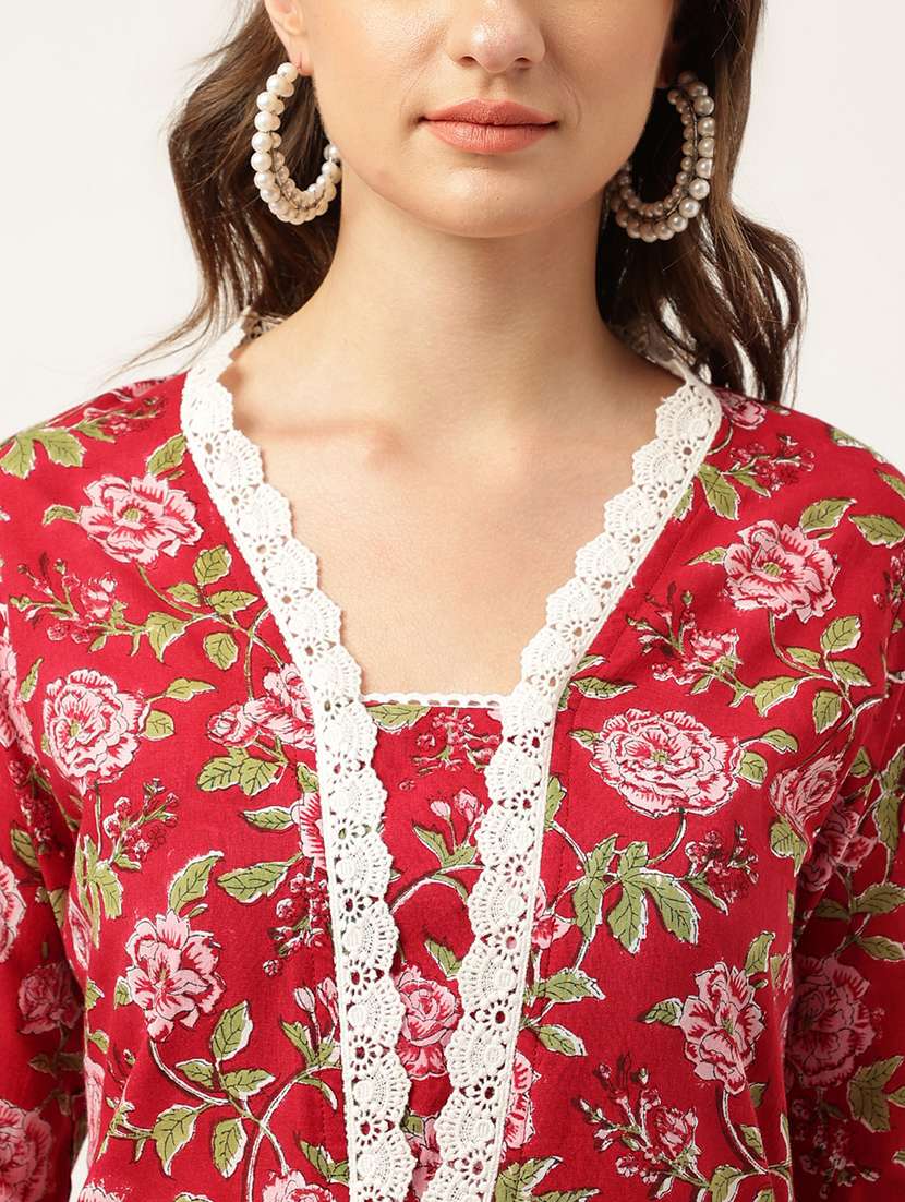 red floral printed kurta salwar with dupatta set - 19948044 -  Standard Image - 4