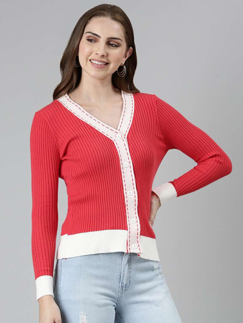 red color block cardigan - 19948272 -  Standard Image - 1