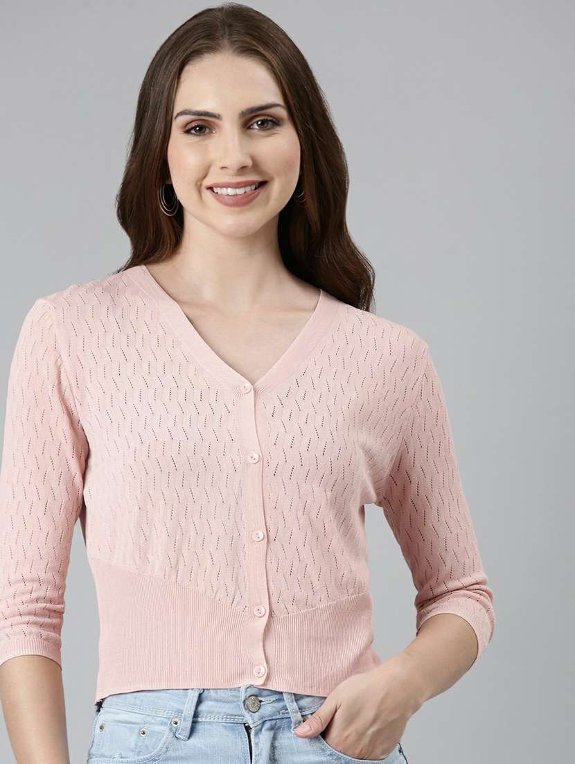 pink self design cardigan - 19948278 -  Standard Image - 1