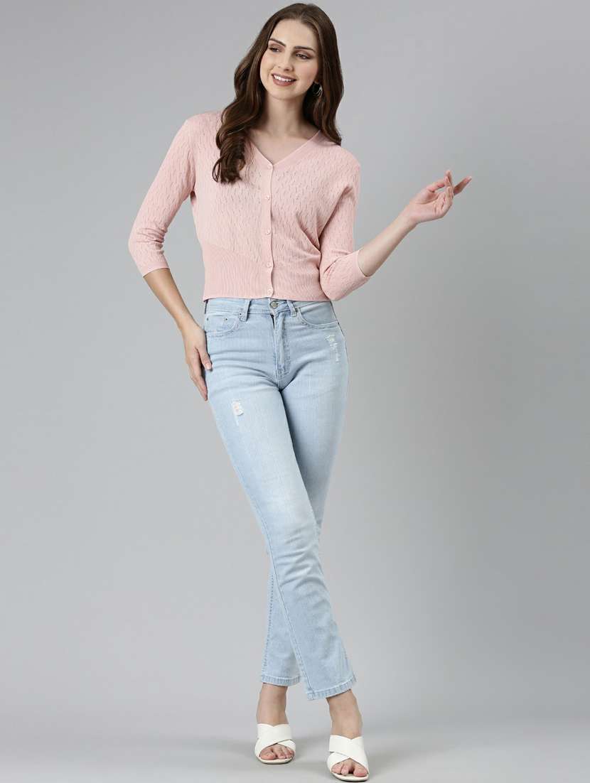 pink self design cardigan - 19948278 -  Standard Image - 4