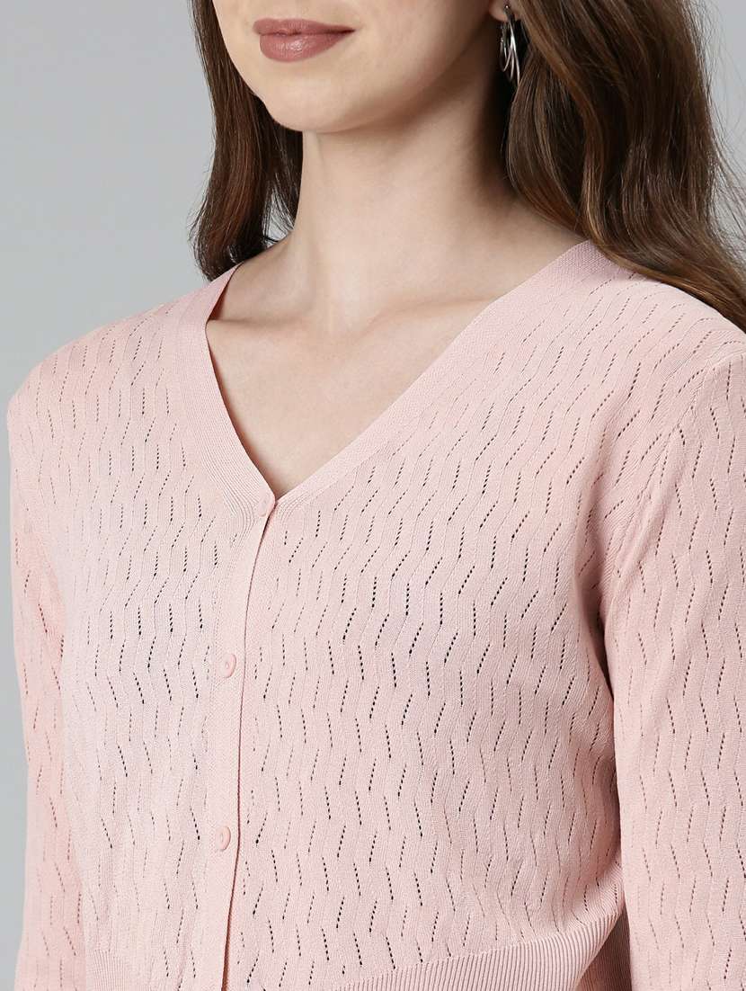 pink self design cardigan - 19948278 -  Standard Image - 6