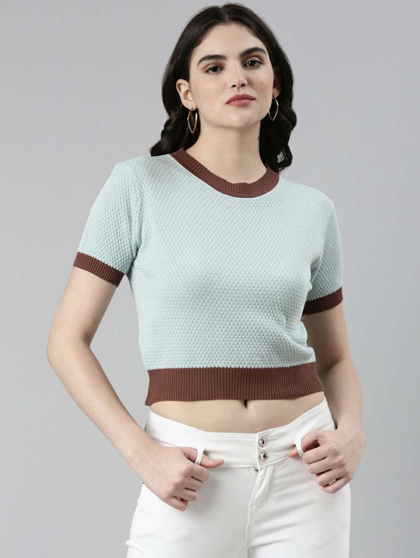 women's crop round neck top