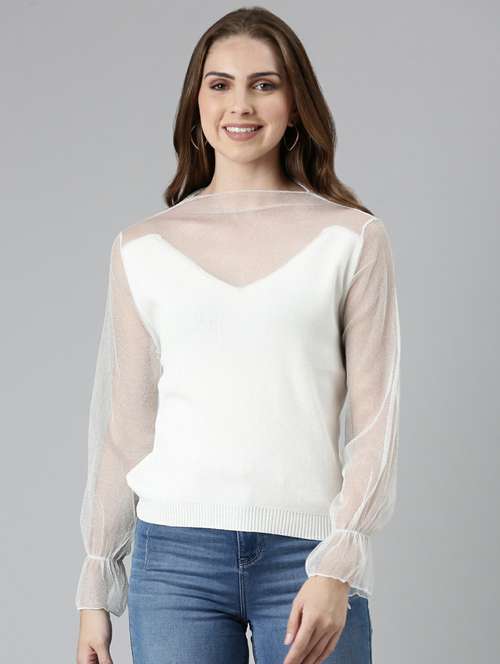 women's straight round neck top - 19948332 - Standard Image - 0