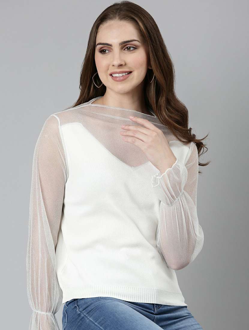women's straight round neck top - 19948332 - Standard Image - 1