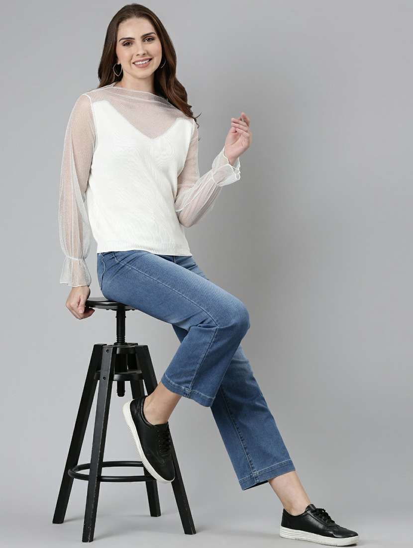 women's straight round neck top - 19948332 - Standard Image - 4