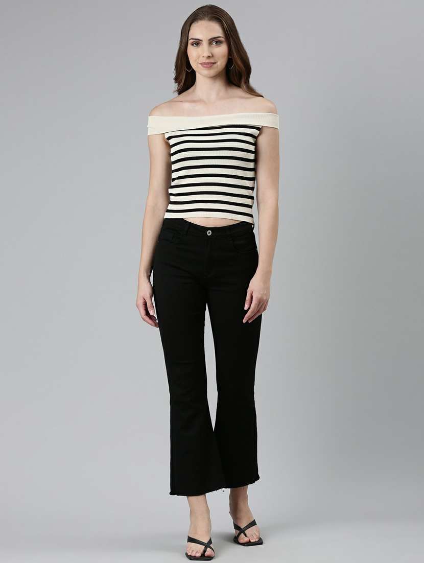 women's beige & black off shoulder top - 19948395 -  Standard Image - 4