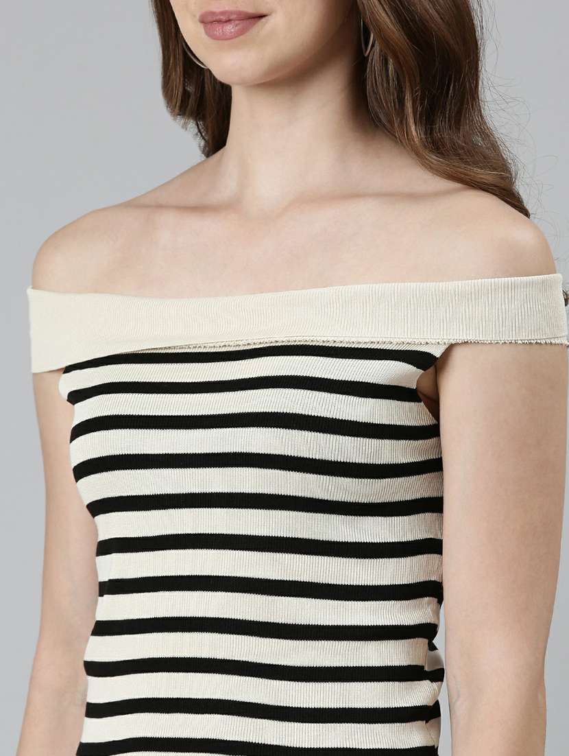 women's beige & black off shoulder top - 19948395 -  Standard Image - 6