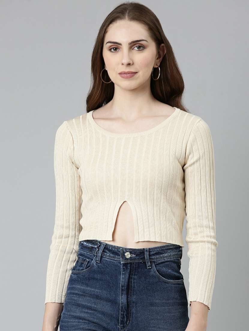 women's crop round neck top