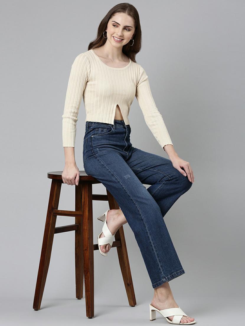 women's crop round neck top - 19948446 - Standard Image - 4