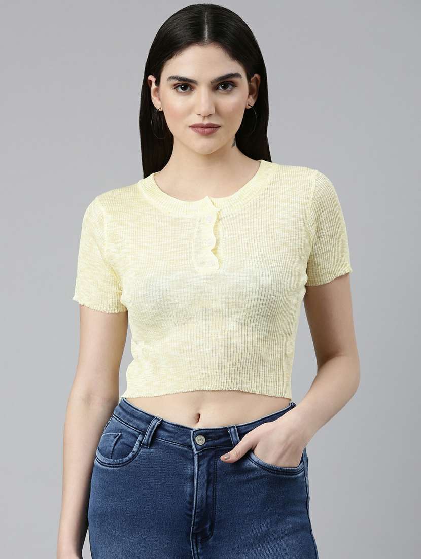 women's crop round neck top