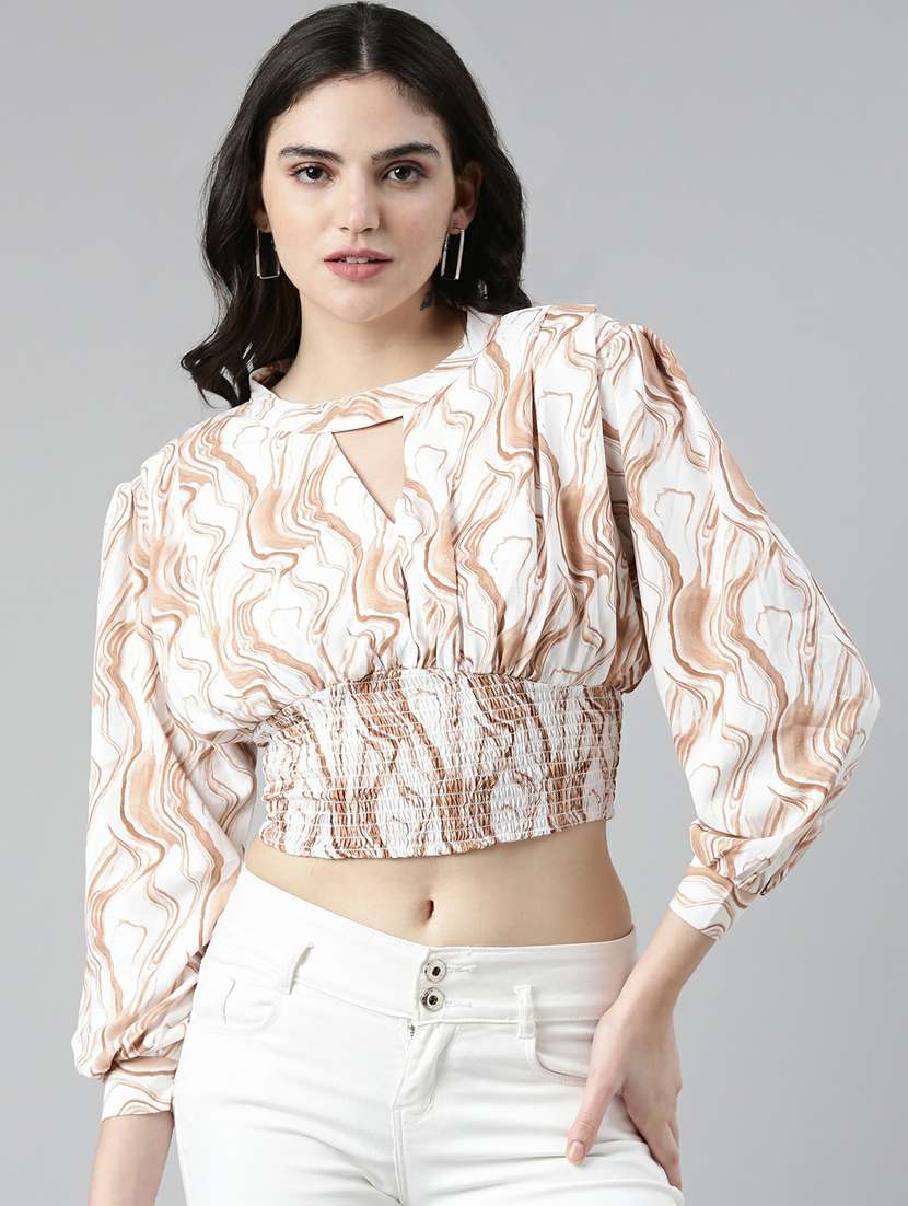 women's crop key hole neck top