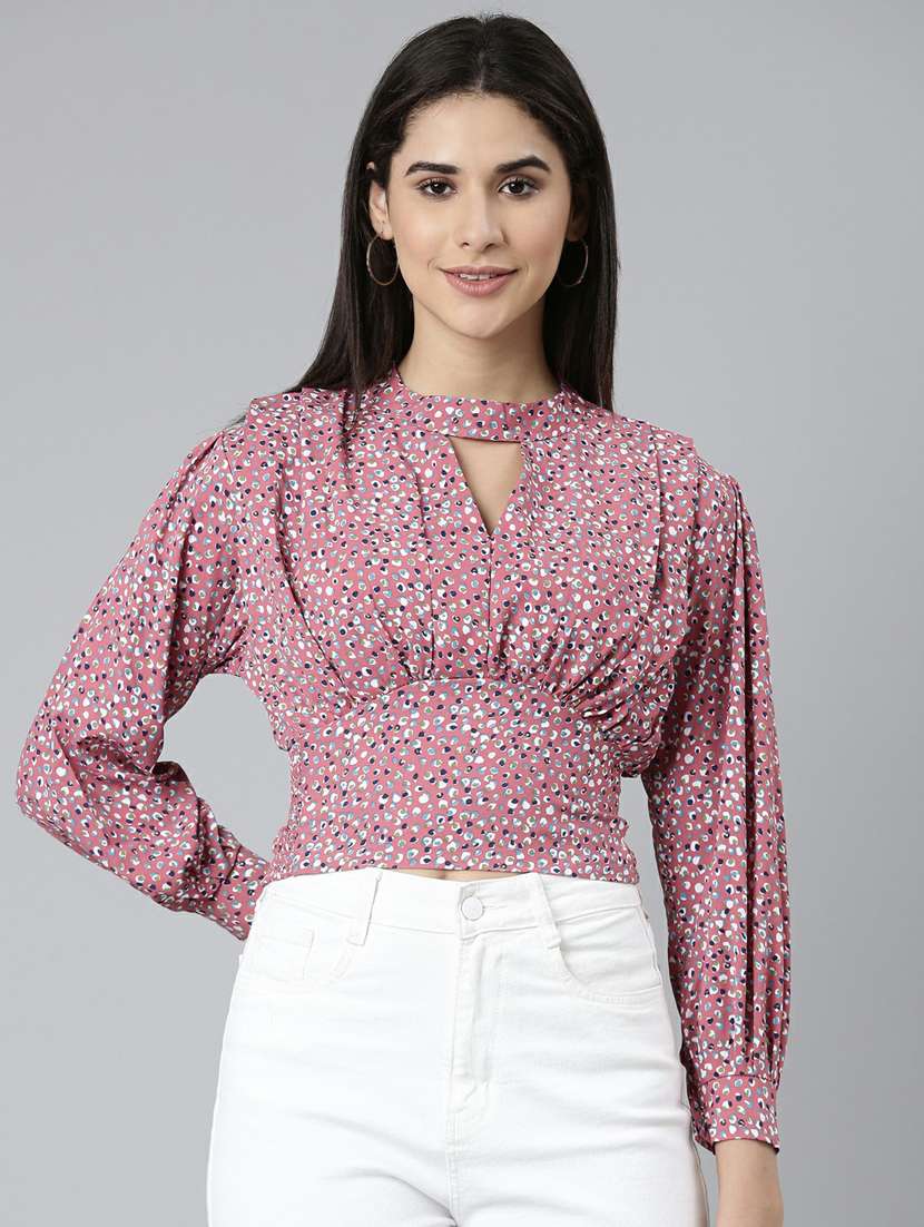 women's crop key hole neck top