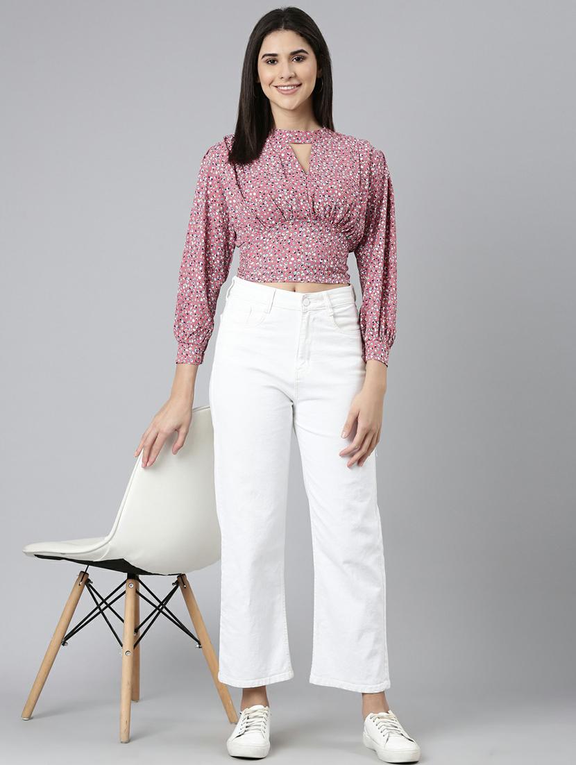 women's crop key hole neck top - 19948575 - Standard Image - 4