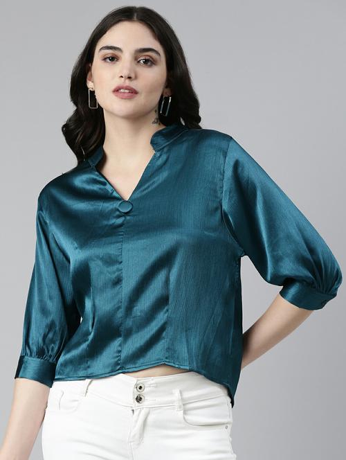 blue satin regular top - 19948588 - Standard Image - 0