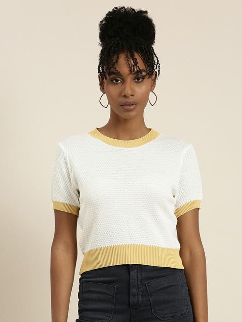 women's white round neck top - 19948617 - Standard Image - 0