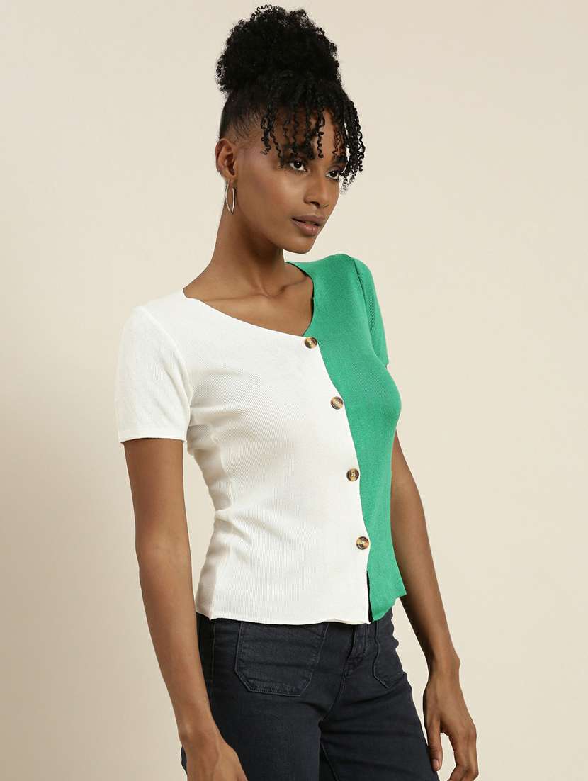 women white colourblocked v neck top - 19948684 -  Standard Image - 1