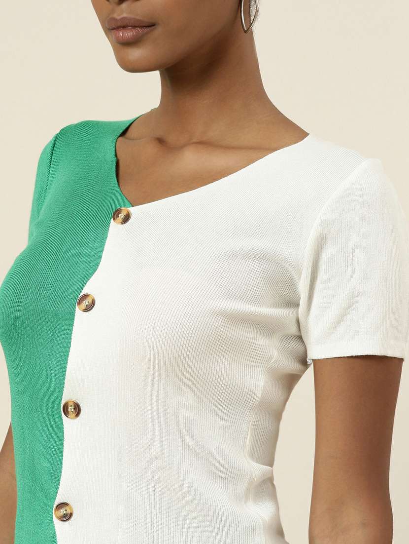 women white colourblocked v neck top - 19948684 -  Standard Image - 6