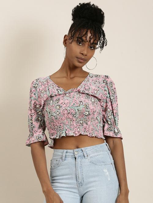 pink printed crop top - 19948700 - Standard Image - 0