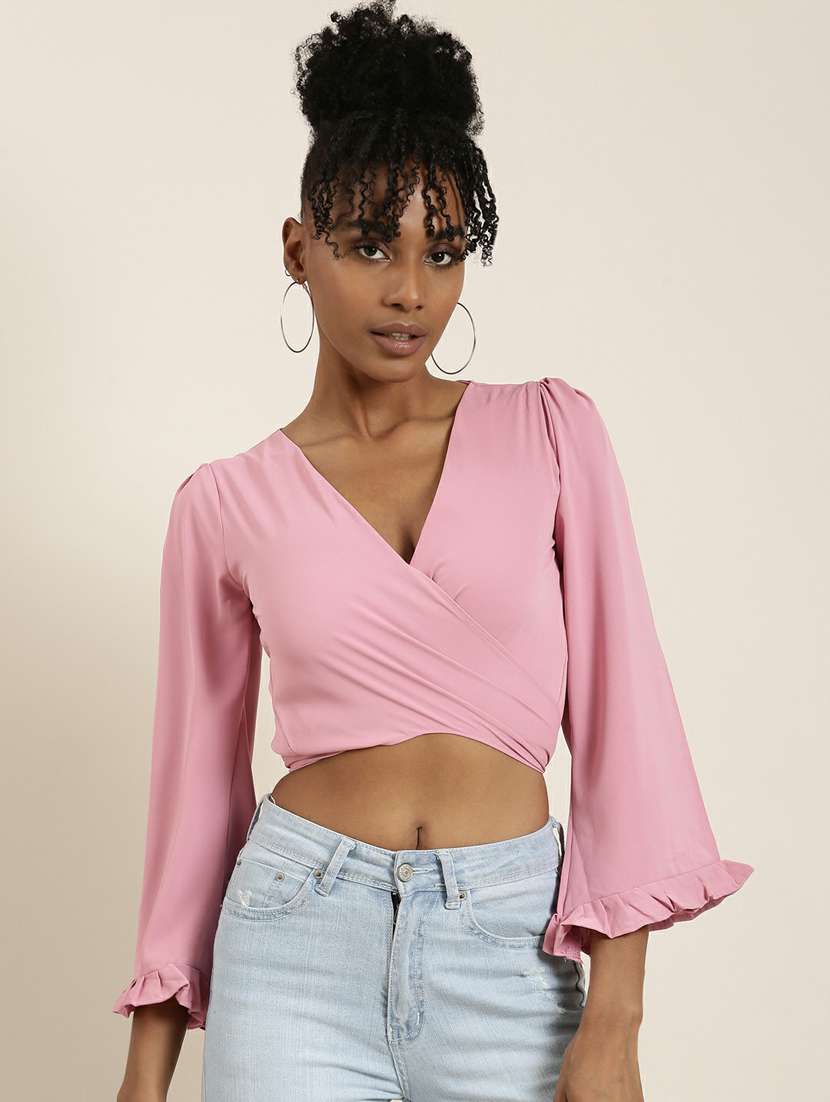 pink crepe wrap top