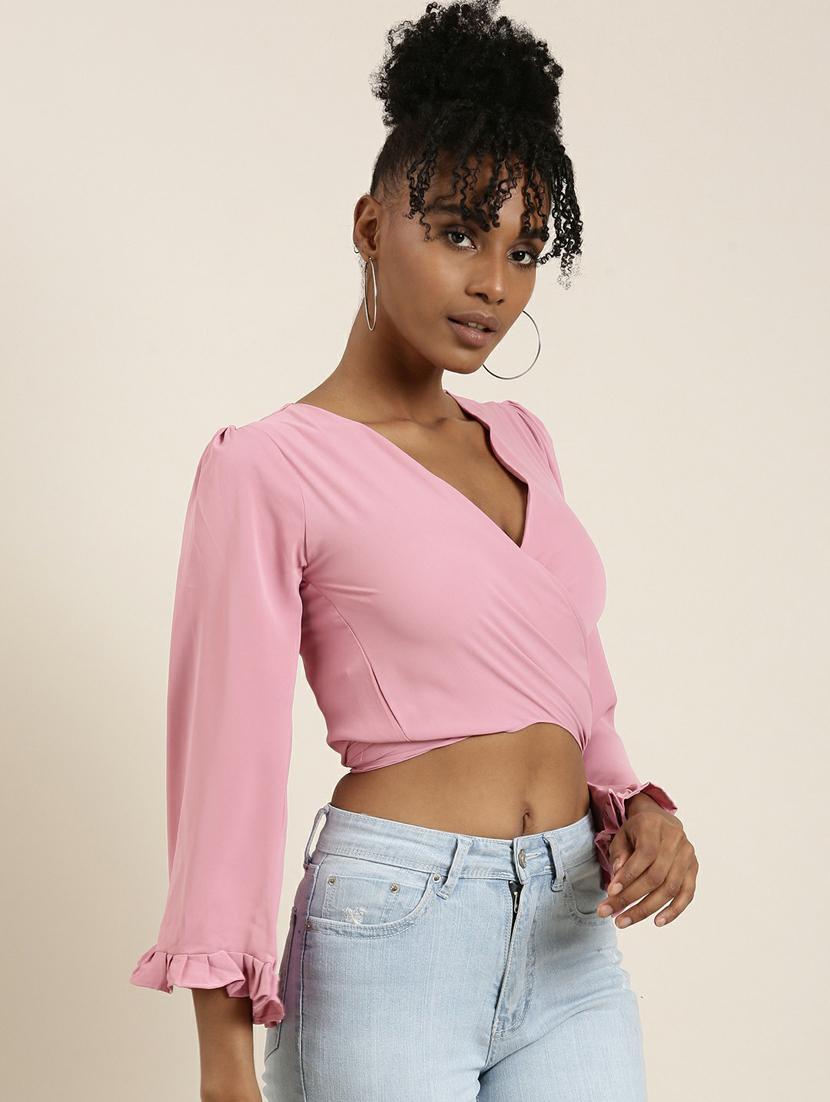 pink crepe wrap top - 19948706 -  Standard Image - 1