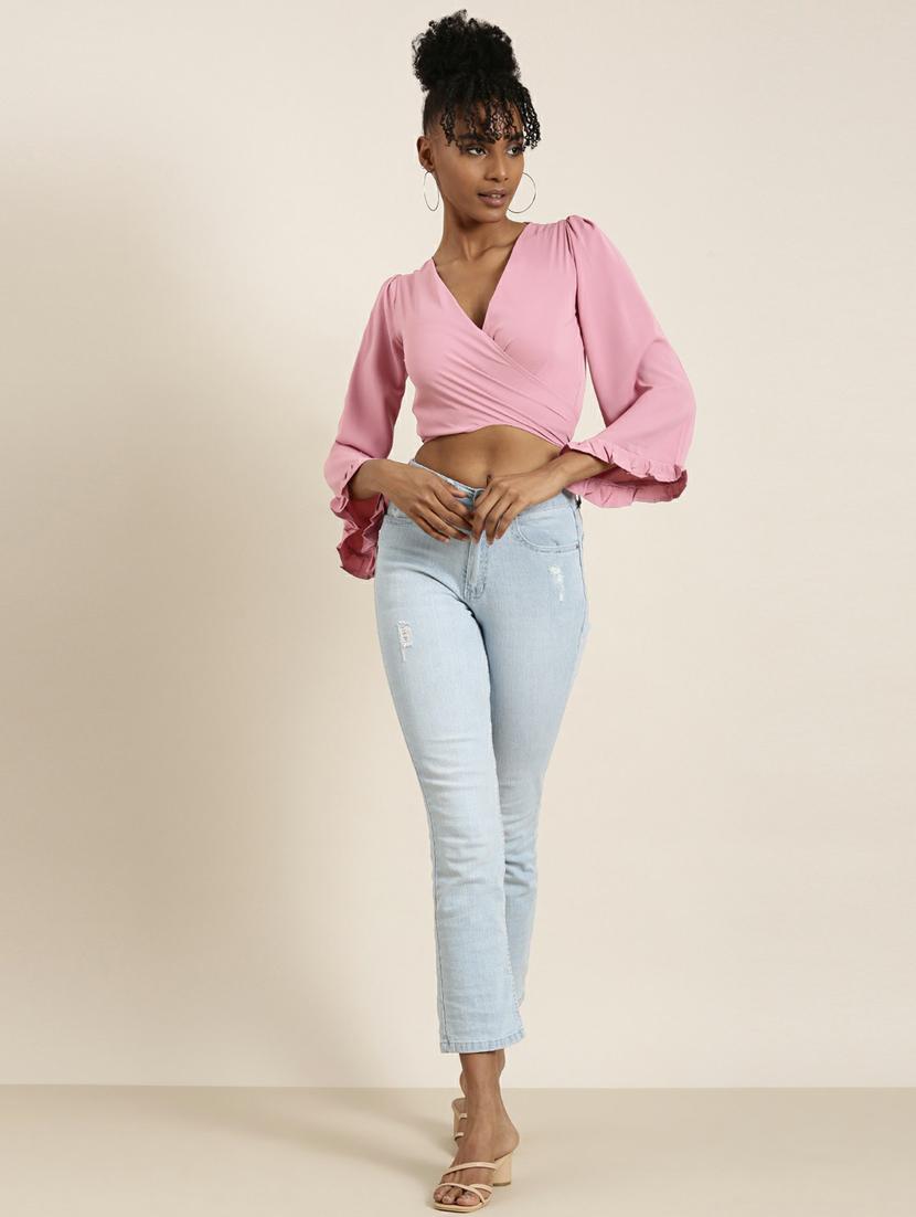 pink crepe wrap top - 19948706 - Standard Image - 4