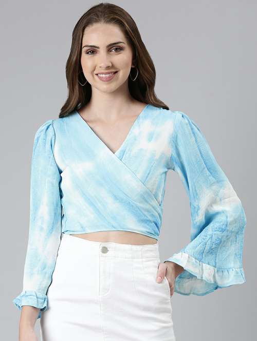 blue crepe wrap top - 19948707 -  Standard Image - 0