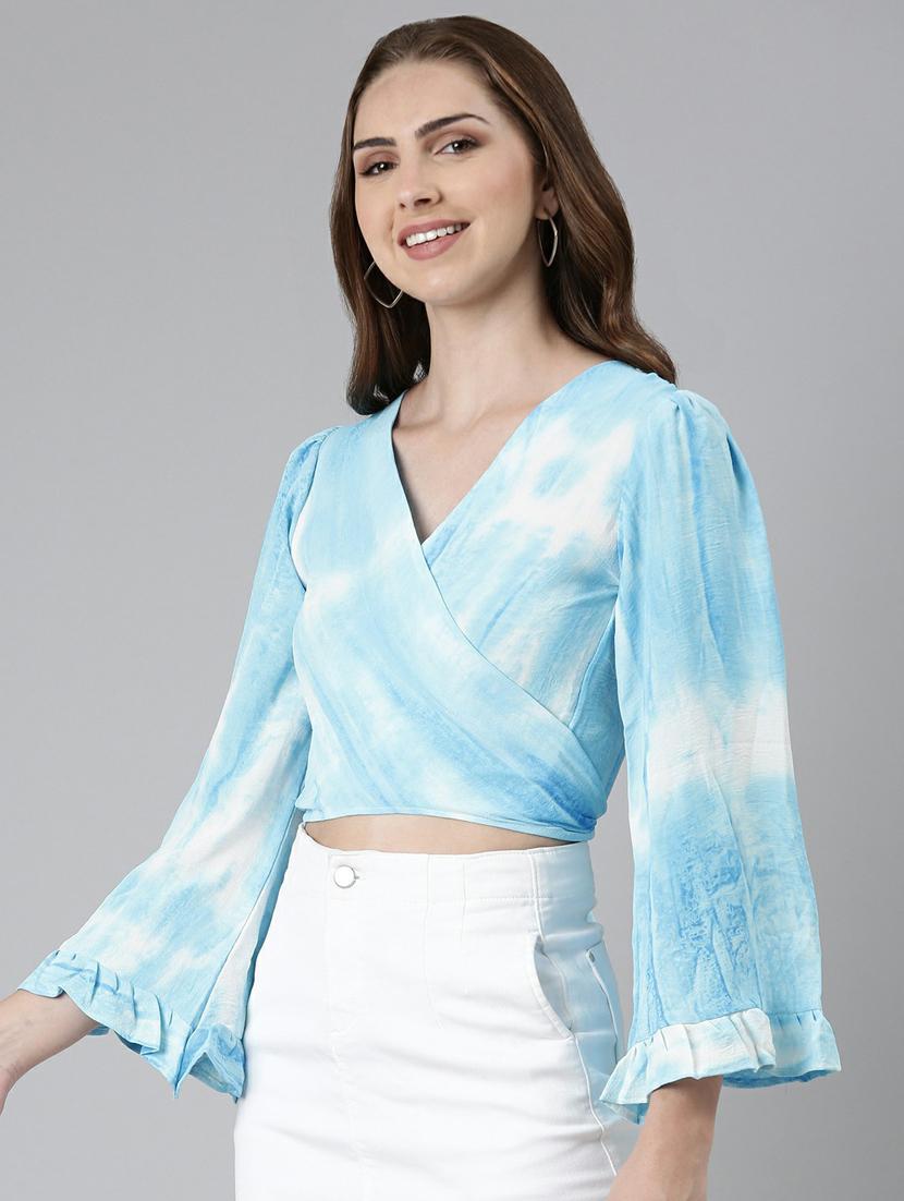 blue crepe wrap top - 19948707 -  Standard Image - 1