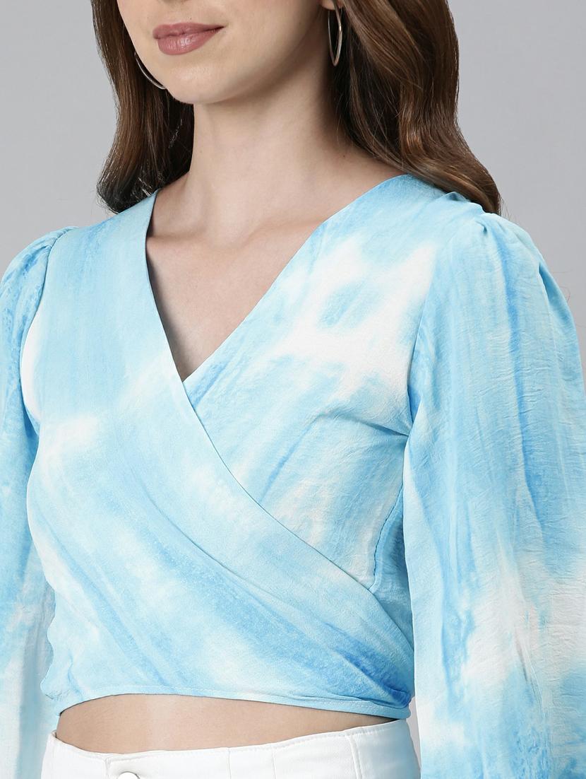 blue crepe wrap top - 19948707 - Standard Image - 6