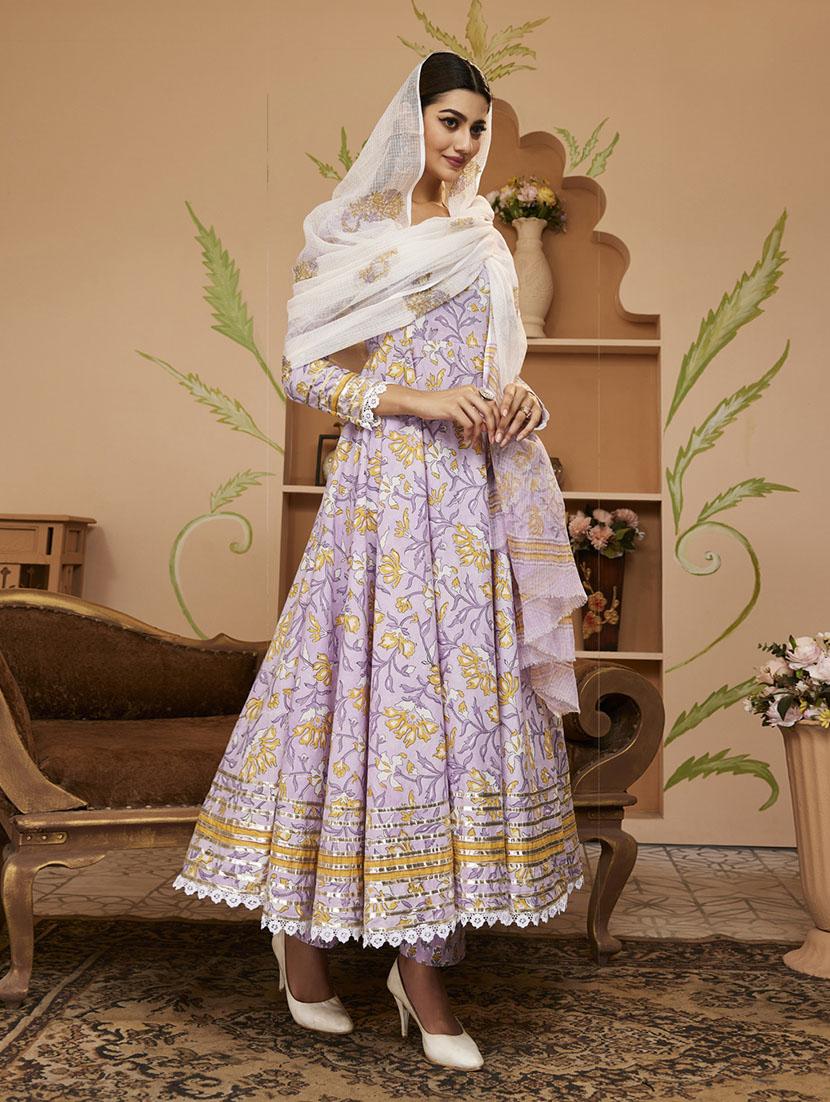 purple floral printed kurta pant with dupatta set - 19948728 - Standard Image - 1