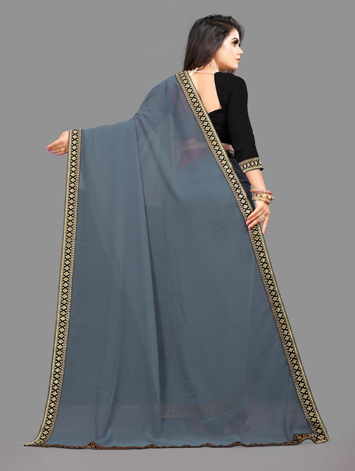 women's bordered grey colored saree with blouse - 19949220 - Standard Image - 1
