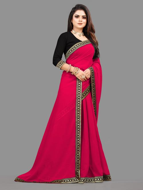 women solid with bordered saree with blouse - 19949236 - Standard Image - 0