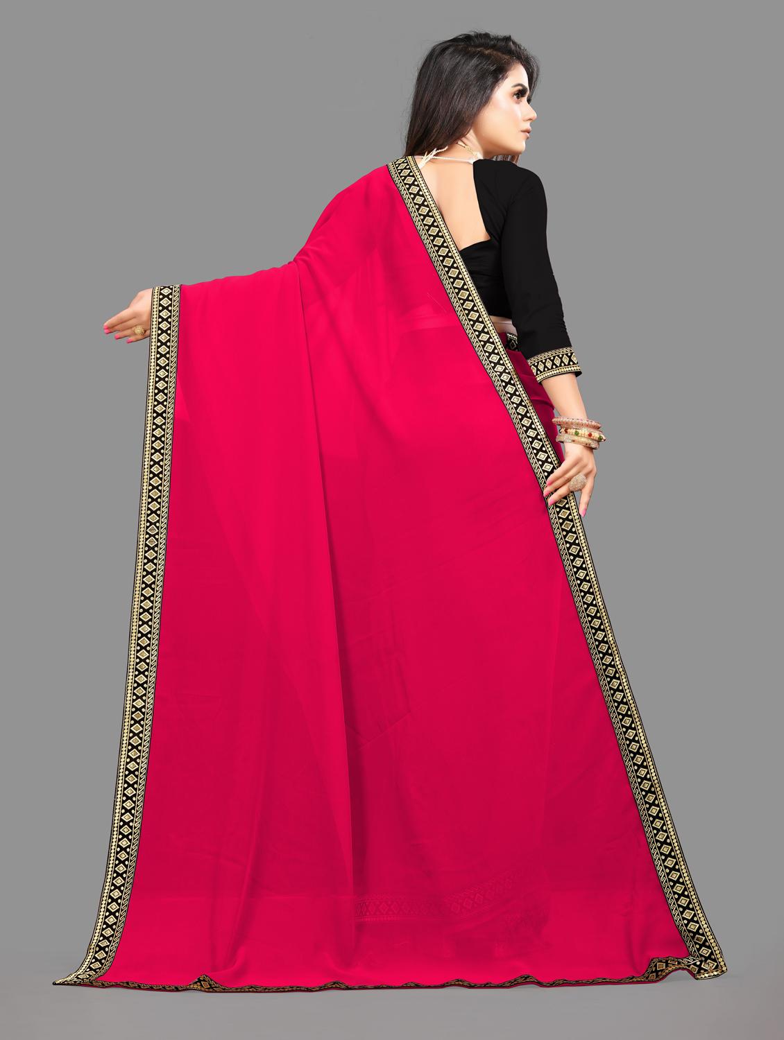 women solid with bordered saree with blouse - 19949236 - Standard Image - 1
