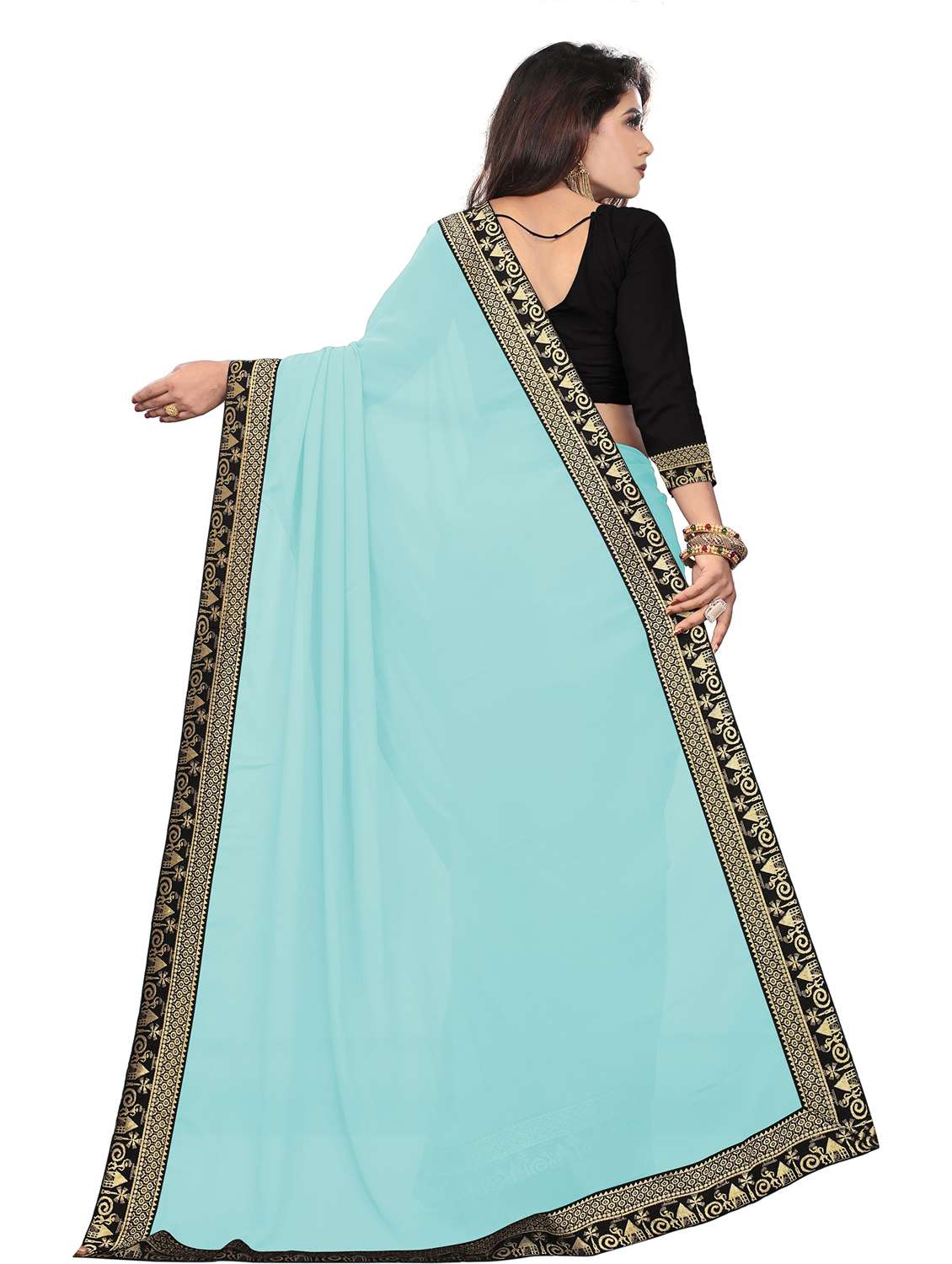 women's bordered royal blue colored saree with blouse - 19949997 -  Standard Image - 1