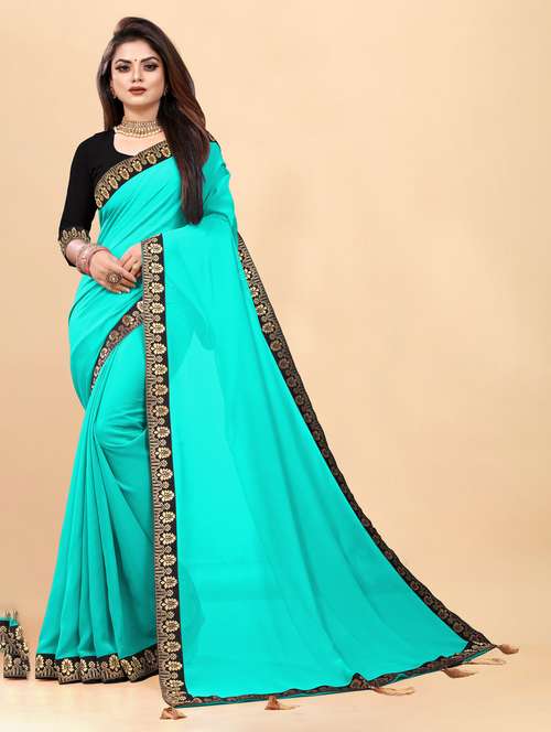 lace bordered plain saree with blouse - 19950114 -  Standard Image - 0