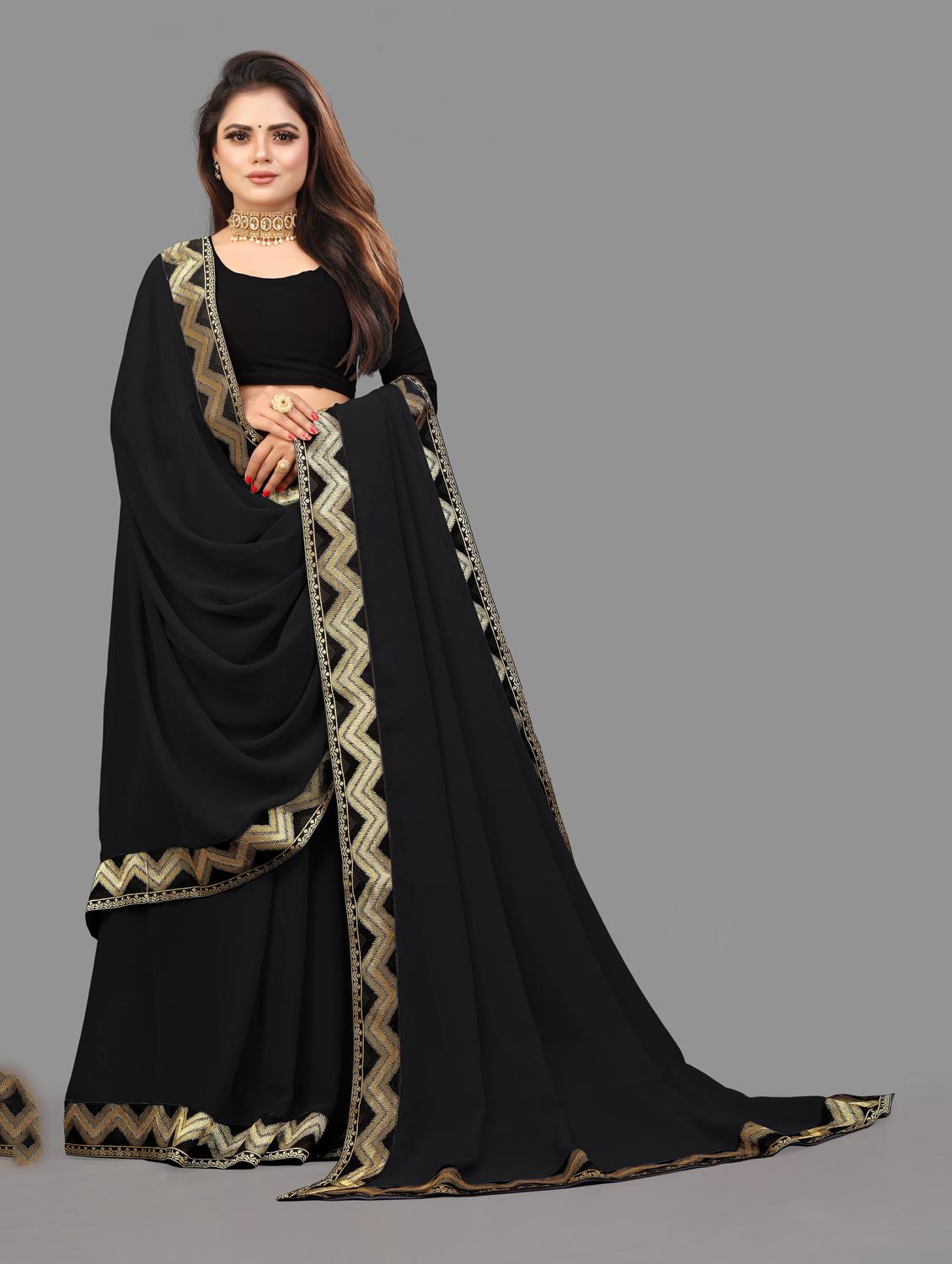 women's bordered black colored saree with blouse - 19950126 -  Zoom Image - 0