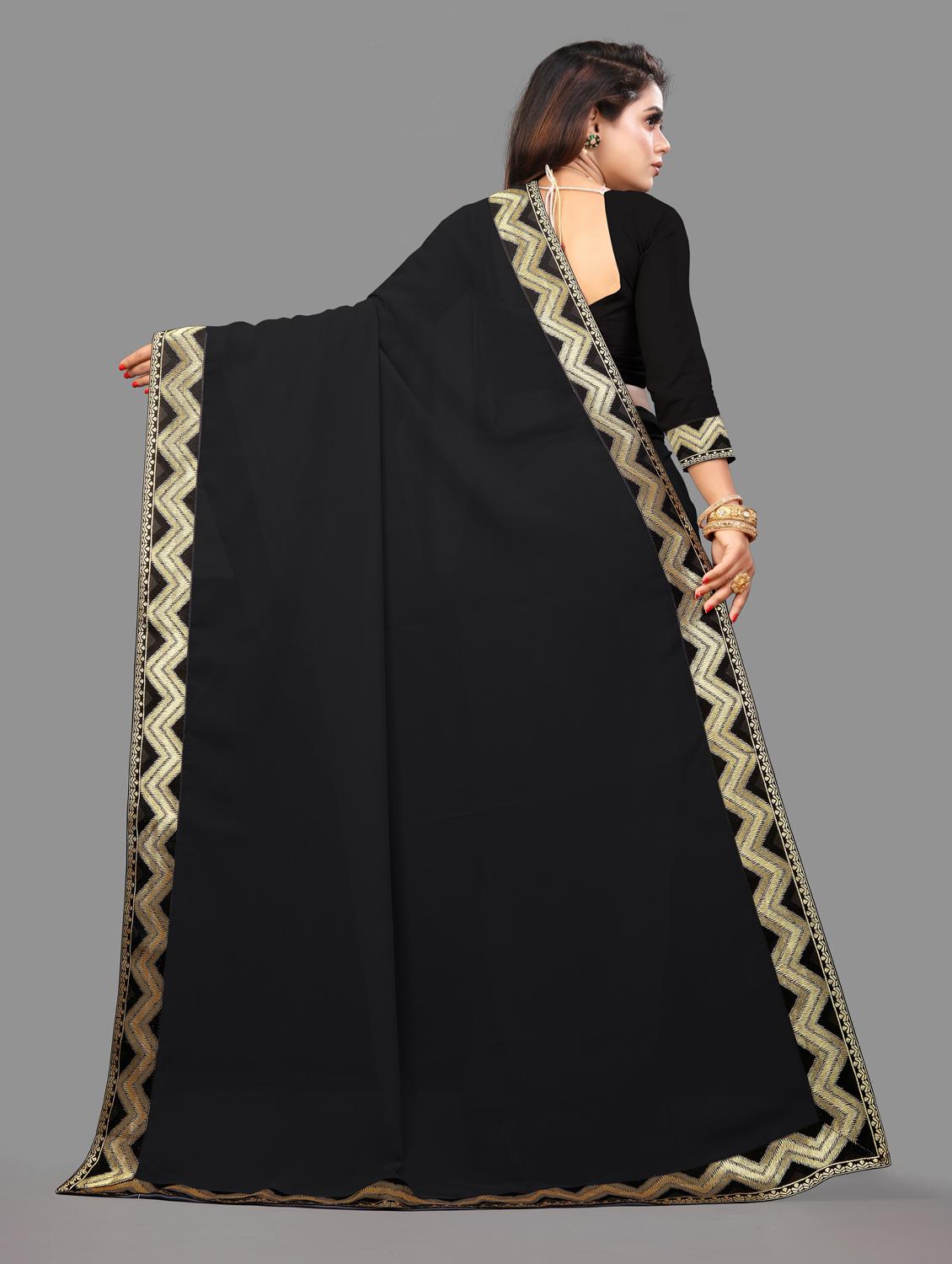 women's bordered black colored saree with blouse - 19950126 -  Standard Image - 1