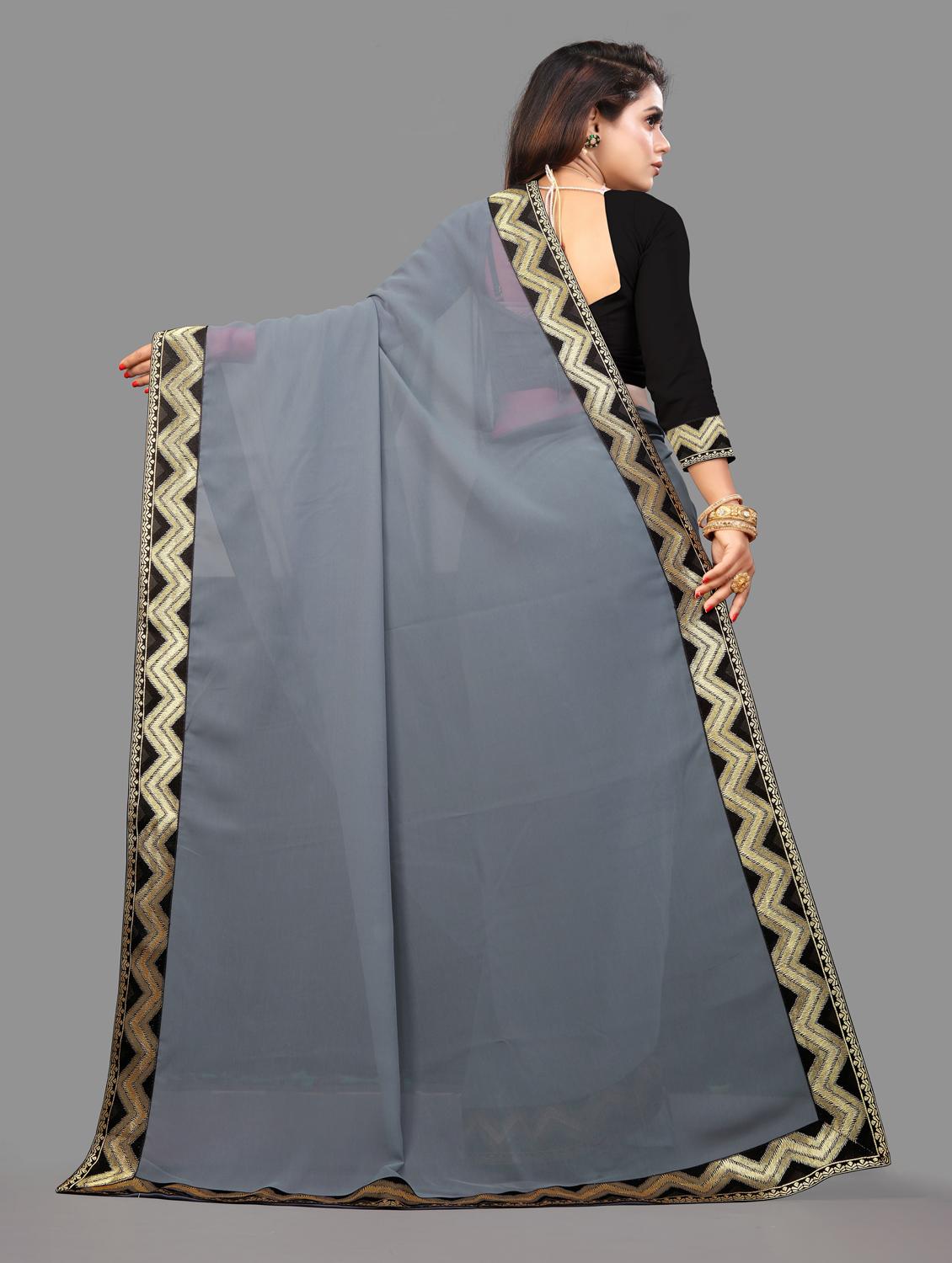 women's bordered royal blue colored saree with blouse - 19950128 - Standard Image - 1