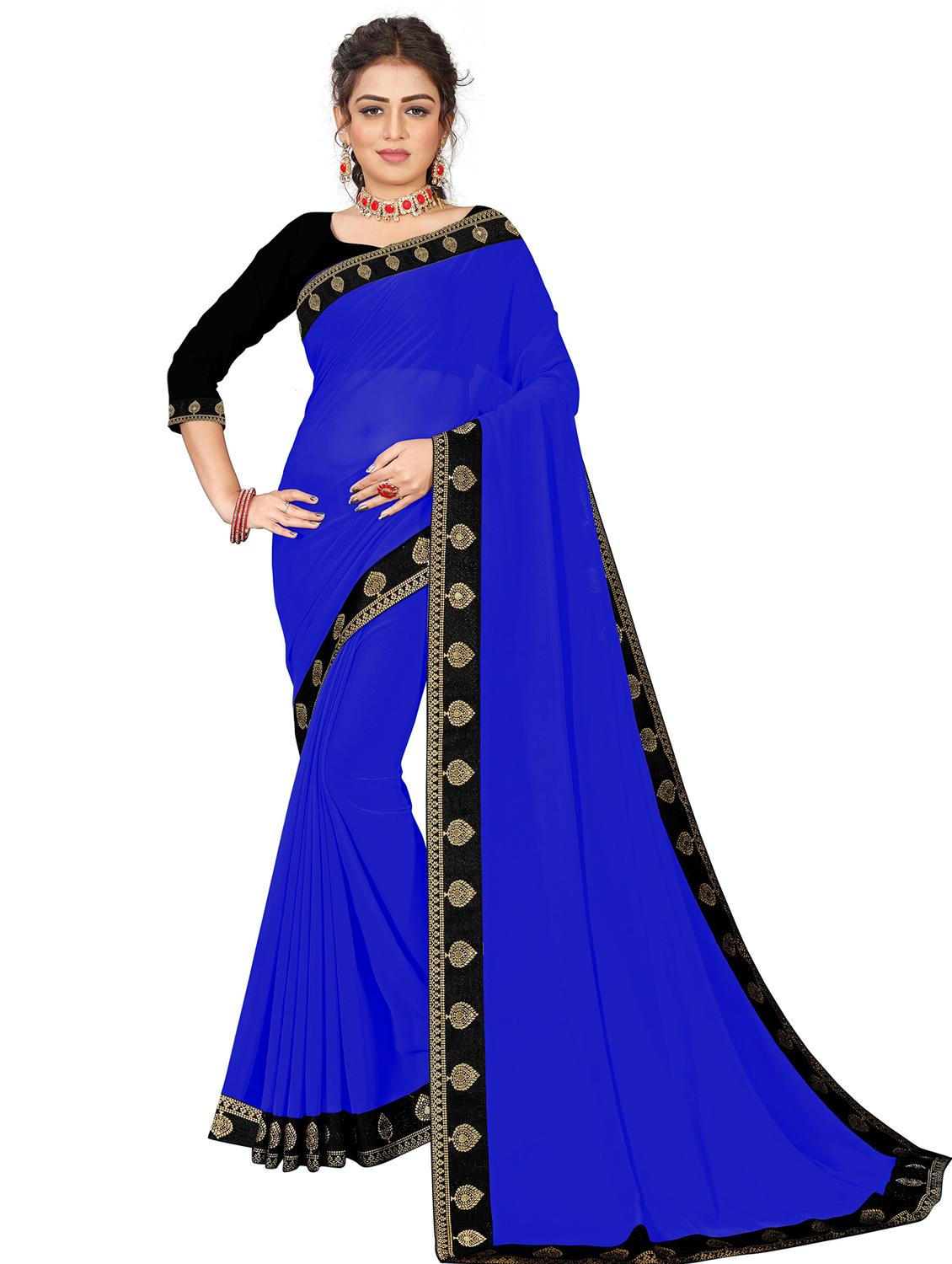 women's solid blue colored saree with blouse - 19950321 - Zoom Image - 0