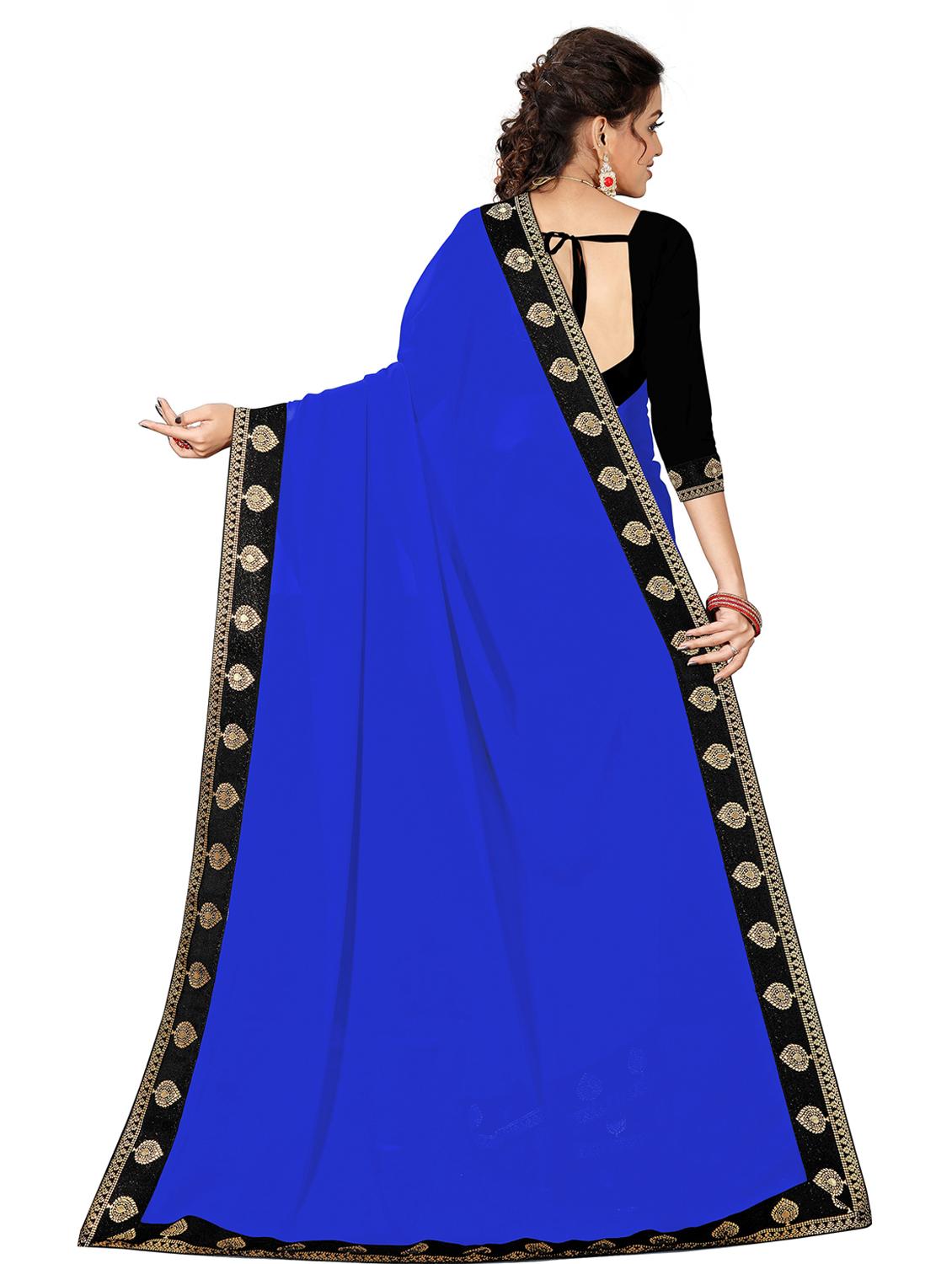 women's solid blue colored saree with blouse - 19950321 - Standard Image - 1