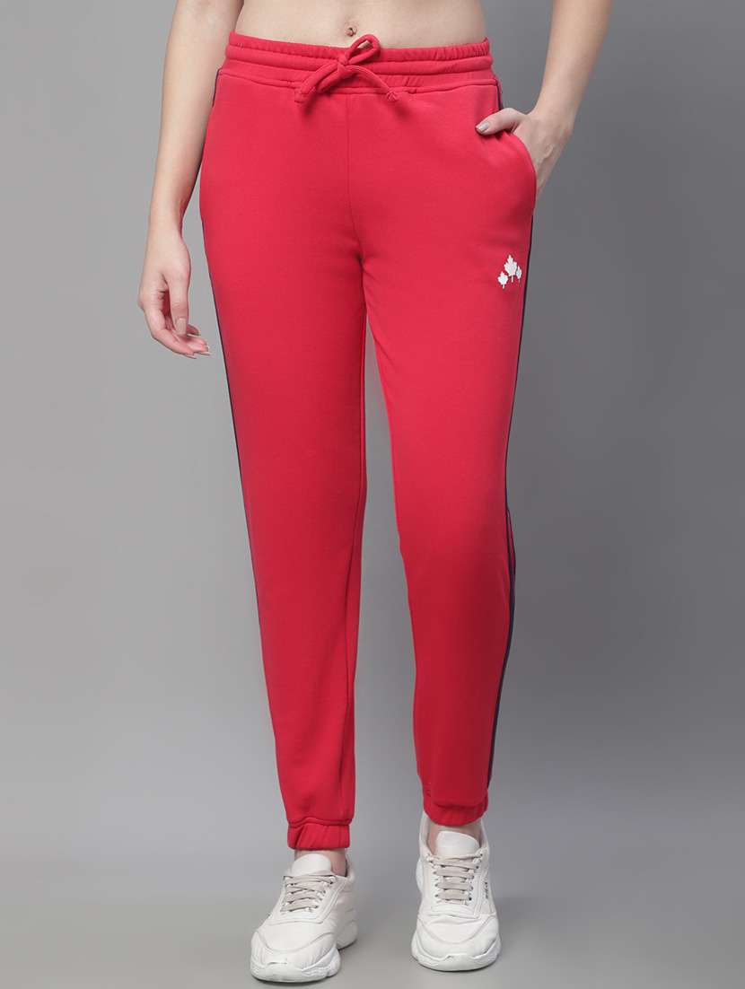 red cotton blend track pants
