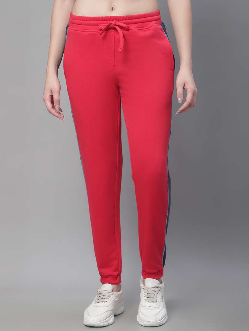 red cotton blend track pants