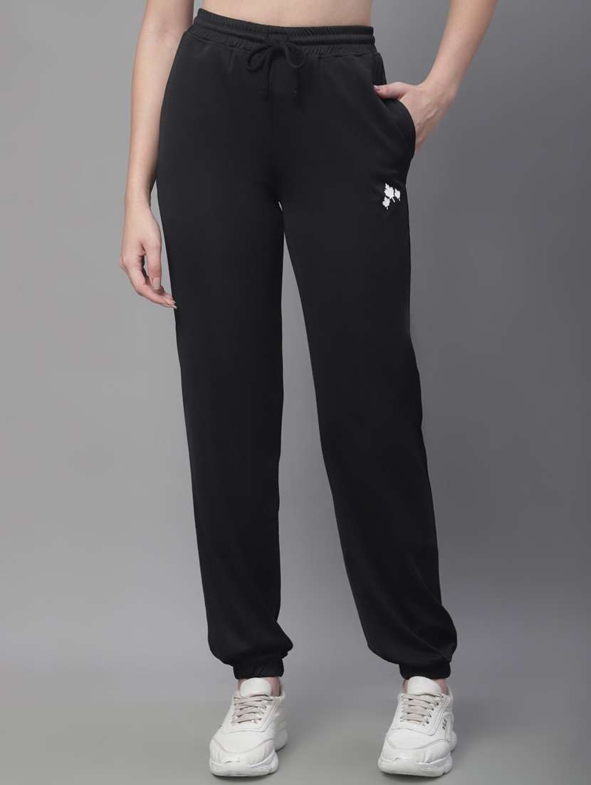 black cotton blend track pants