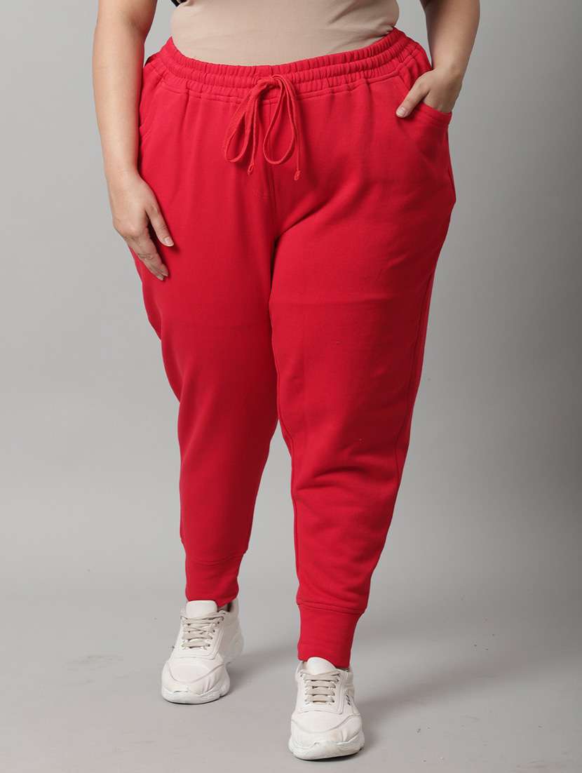red cotton track pants
