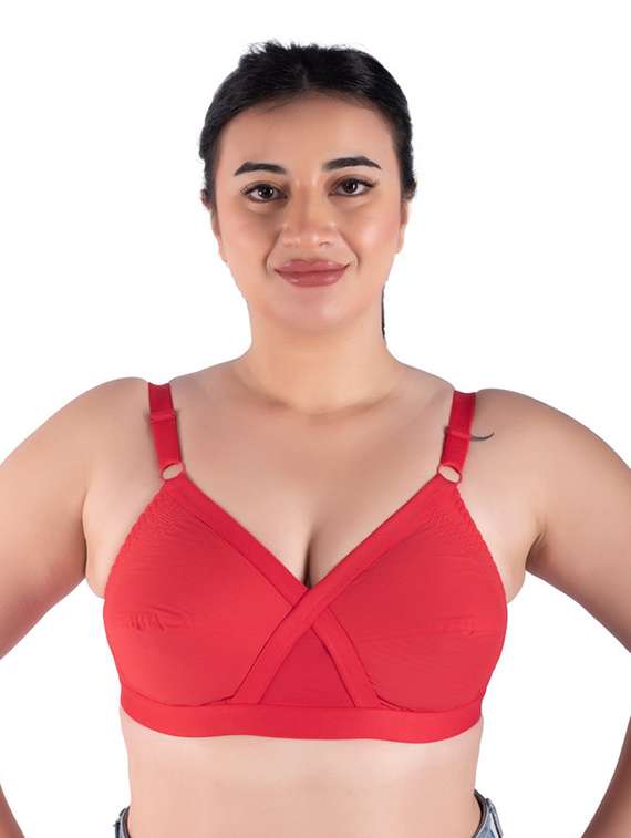 red cotton minimizer bra