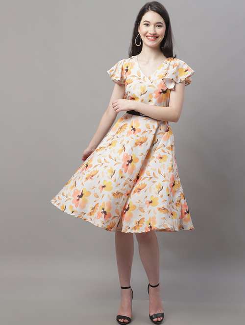 womne floral printed flute sleeve fit & flare dress - 19950820 -  Standard Image - 0