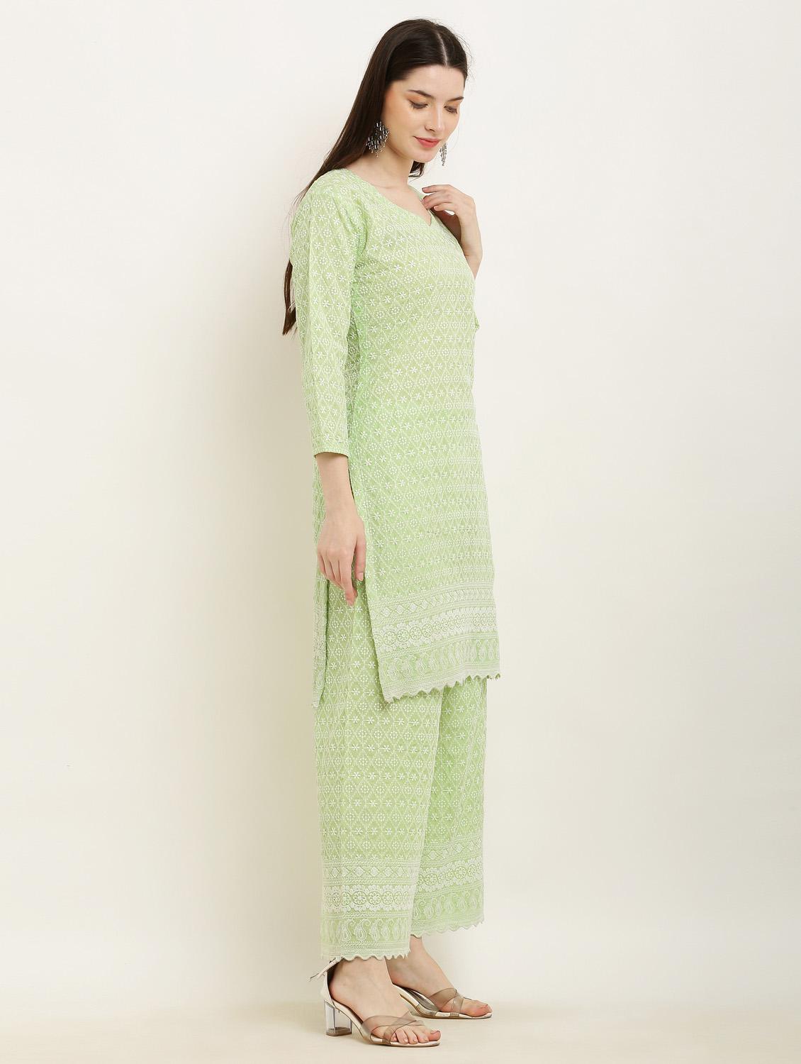 green chikankari kurta palazzo set - 19953461 -  Standard Image - 1