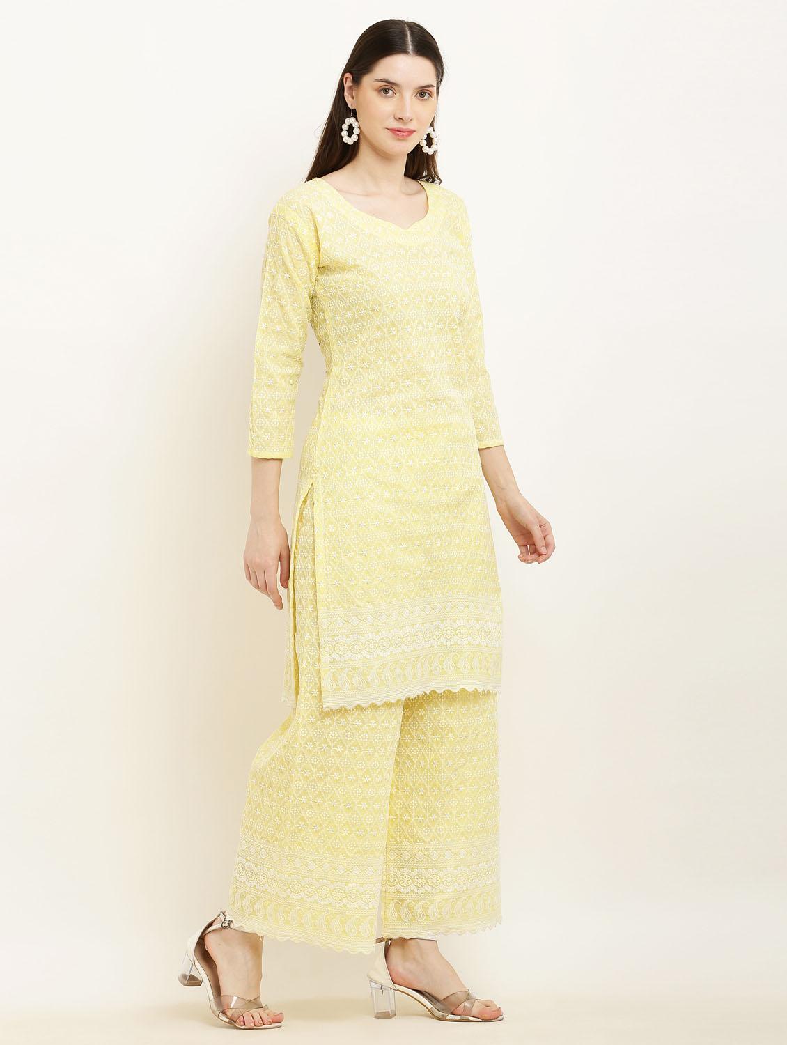women yellow chikankari kurta palazzo set - 19953464 -  Standard Image - 1