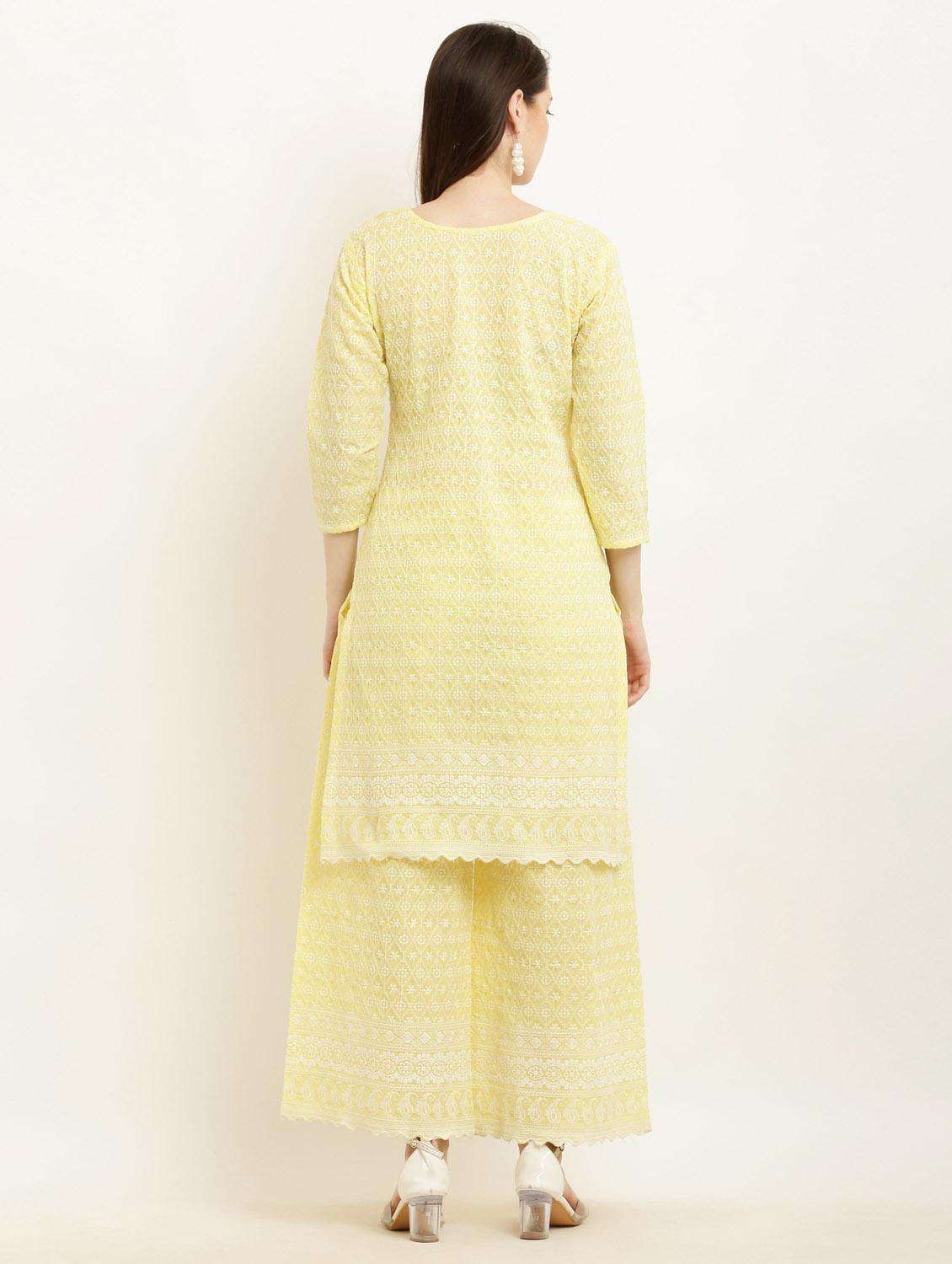 women yellow chikankari kurta palazzo set - 19953464 -  Standard Image - 4