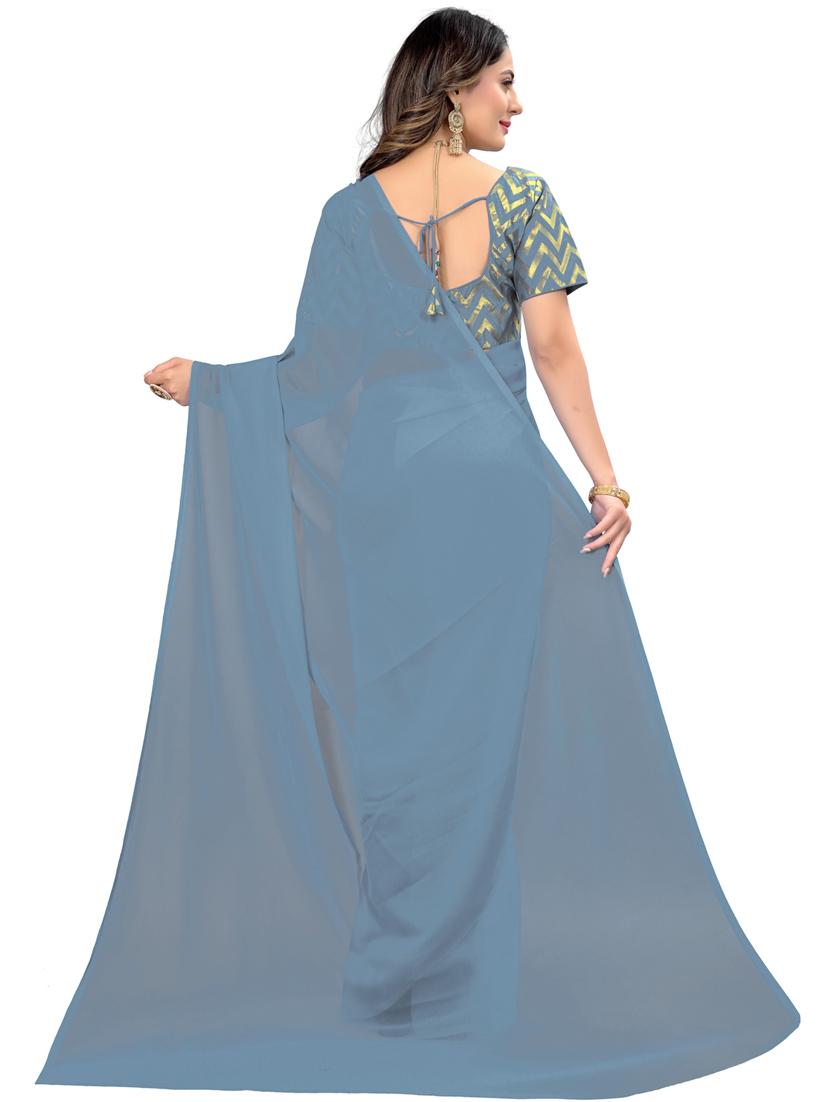 grey solid plain saree with blouse - 19953870 - Standard Image - 1